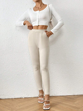 Essnce Pantalon De Color Solido Con Bolsillos Para Mujer