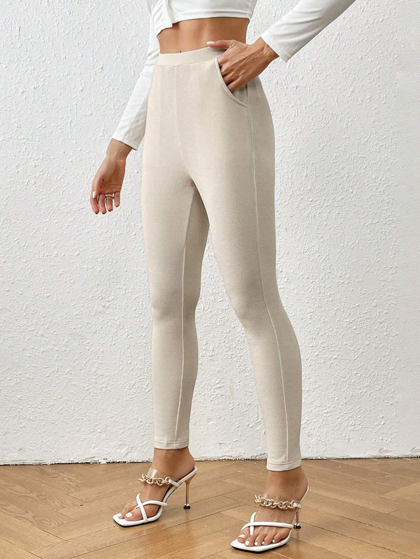 Essnce Pantalon De Color Solido Con Bolsillos Para Mujer
