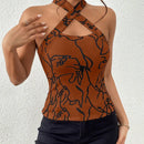 Prive Top De Cuello Halter Cruzado Con Estampado Para Mujeres