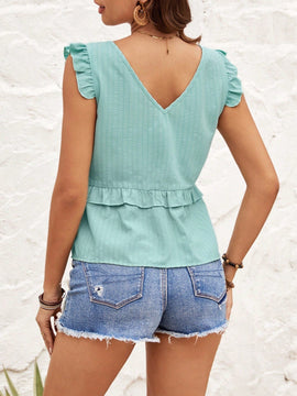 VCAY Blusa Con Cuello En V Y Mangas Voladoras Para Mujer