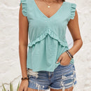 VCAY Blusa Con Cuello En V Y Mangas Voladoras Para Mujer