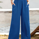 Essnce pantalones casuales sueltos de pierna ancha con bolsillos y cintura fruncida de unicolor para mujeres