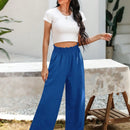 Essnce pantalones casuales sueltos de pierna ancha con bolsillos y cintura fruncida de unicolor para mujeres