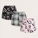 Essnce 3 Piezas/set Pantalones Cortos Impresos Con Estampado De Corazon Y Cuadros Para Mujer