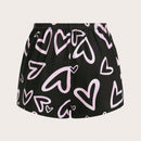 Essnce 3 Piezas/set Pantalones Cortos Impresos Con Estampado De Corazon Y Cuadros Para Mujer