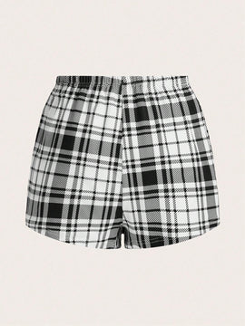 Essnce 3 Piezas/set Pantalones Cortos Impresos Con Estampado De Corazon Y Cuadros Para Mujer