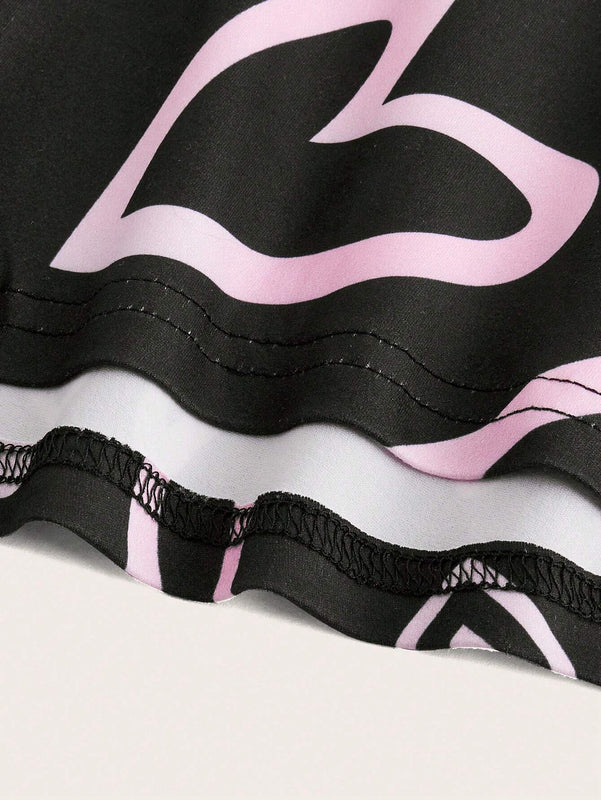 Essnce 3 Piezas/set Pantalones Cortos Impresos Con Estampado De Corazon Y Cuadros Para Mujer