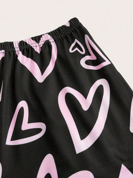 Essnce 3 Piezas/set Pantalones Cortos Impresos Con Estampado De Corazon Y Cuadros Para Mujer