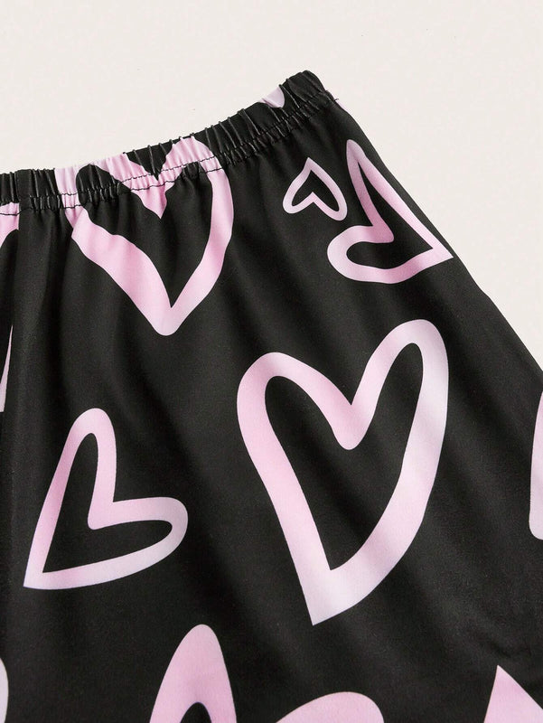 Essnce 3 Piezas/set Pantalones Cortos Impresos Con Estampado De Corazon Y Cuadros Para Mujer
