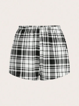 Essnce 3 Piezas/set Pantalones Cortos Impresos Con Estampado De Corazon Y Cuadros Para Mujer