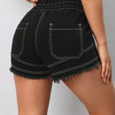 Prive Shorts De Mezclilla Para Mujer Con Costuras En Contraste Y Dobladillo Deshilachado