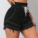 Prive Shorts De Mezclilla Para Mujer Con Costuras En Contraste Y Dobladillo Deshilachado