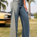SXY Pantalones Jeans Holgados De Mujer Con Dobladillo Deshilachado Y Diseno De Color De Contraste
