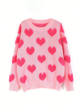 Essnce Sudadera Con Cuello Redondo Y Patron De Corazon De Amor Para Mujeres
