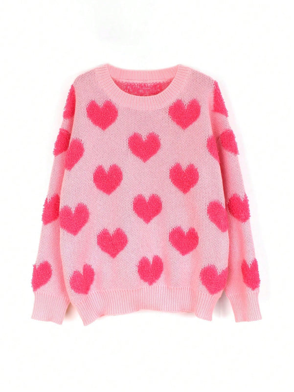 Essnce Sudadera Con Cuello Redondo Y Patron De Corazon De Amor Para Mujeres