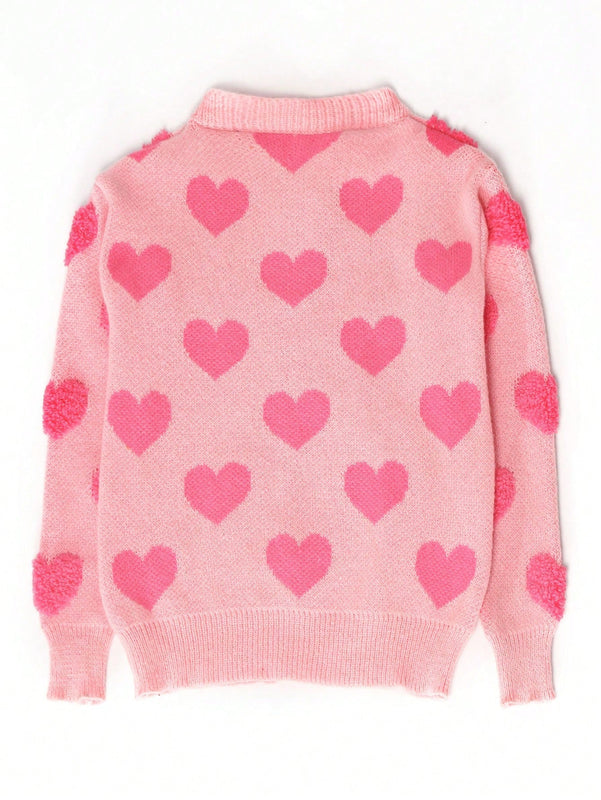 Essnce Sudadera Con Cuello Redondo Y Patron De Corazon De Amor Para Mujeres