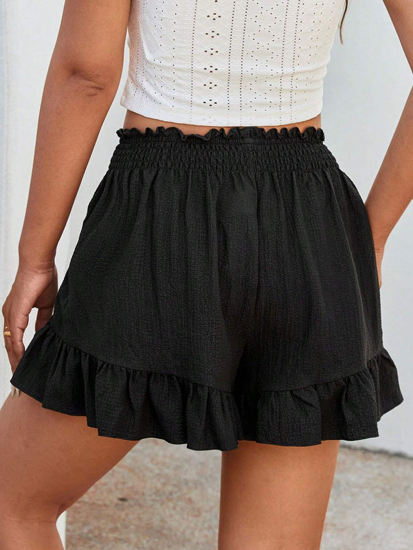 Essnce Shorts Con Cintura Fruncida Estilo Saco De Papel Y Detalle De Volante En El Dobladillo