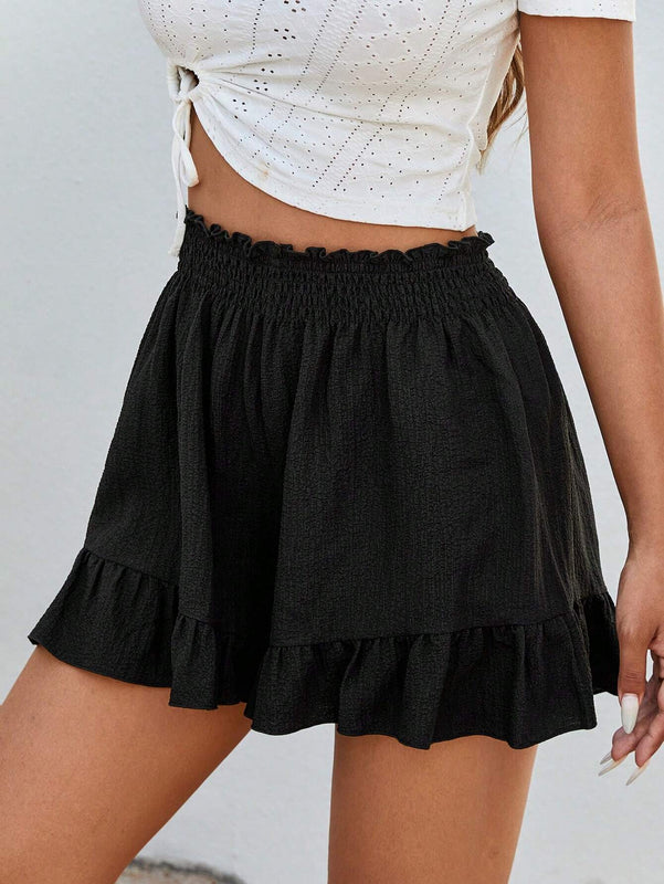 Essnce Shorts Con Cintura Fruncida Estilo Saco De Papel Y Detalle De Volante En El Dobladillo