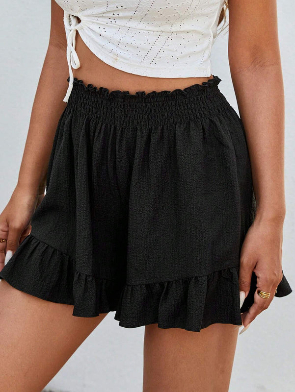 Essnce Shorts Con Cintura Fruncida Estilo Saco De Papel Y Detalle De Volante En El Dobladillo