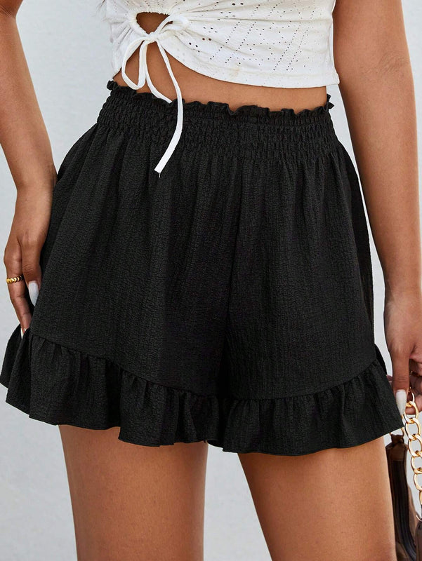 Essnce Shorts Con Cintura Fruncida Estilo Saco De Papel Y Detalle De Volante En El Dobladillo