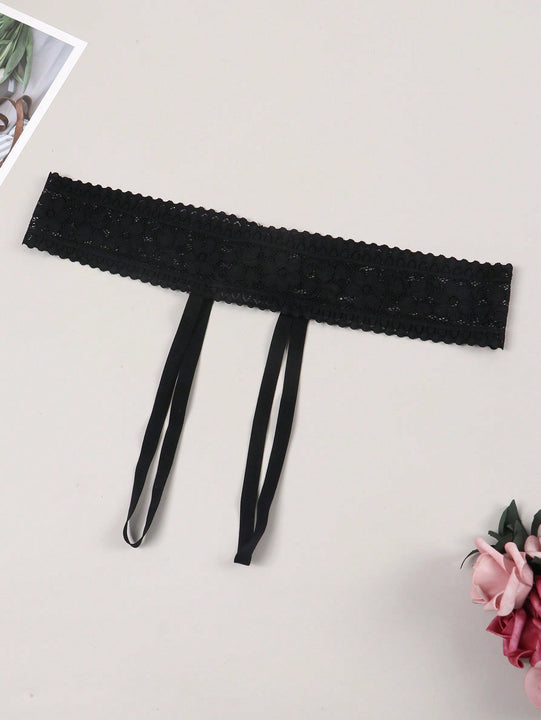 Atractiva Ropa Interior De Encaje Para Mujer Con Cinturon, Tanga Con Abertura En La Entrepierna En Forma De T