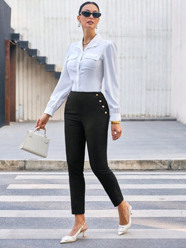 Prive Pantalones De Mujer De Doble Botonadura Con Longitud De Nueve Puntos