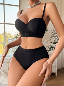 Conjunto De Ropa Interior Femenina De Color Solido