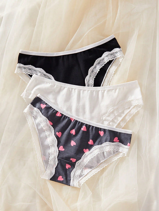 Panties Triangulares De Encaje Con Parches Para Mujer