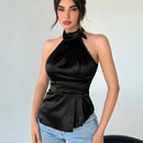 Aloruh Camisa De Cuello Halter De Color Solido Para Mujer