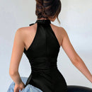 Aloruh Camisa De Cuello Halter De Color Solido Para Mujer