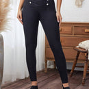 LUNE Pantalon de mujer de cintura alta con diseno cruzado, pantalon ajustado de unicolor para el verano