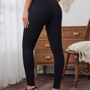 LUNE Pantalon de mujer de cintura alta con diseno cruzado, pantalon ajustado de unicolor para el verano