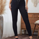 LUNE Mujeres pantalones ajustados lisos con cordones, cintura alta con cinturon de ojales