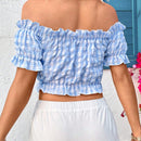 WYWH Blusa corta con hombros descubiertos