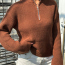 EZwear Sweater De Manga Larga Con Hombros Caidos De Media Cremallera Para Mujer