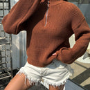 EZwear Sweater De Manga Larga Con Hombros Caidos De Media Cremallera Para Mujer