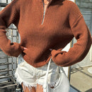 EZwear Sweater De Manga Larga Con Hombros Caidos De Media Cremallera Para Mujer