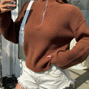 EZwear Sweater De Manga Larga Con Hombros Caidos De Media Cremallera Para Mujer
