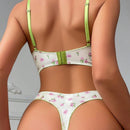 Conjunto Floral De Sujetador Y Braguita Impresos Con Encajes Y Aros