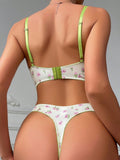 Conjunto Floral De Sujetador Y Braguita Impresos Con Encajes Y Aros