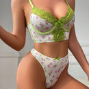 Conjunto Floral De Sujetador Y Braguita Impresos Con Encajes Y Aros