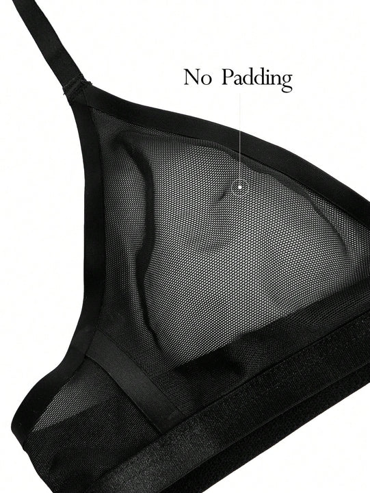 Leisure Bralette Halter De Malla De Contraste Lenceria