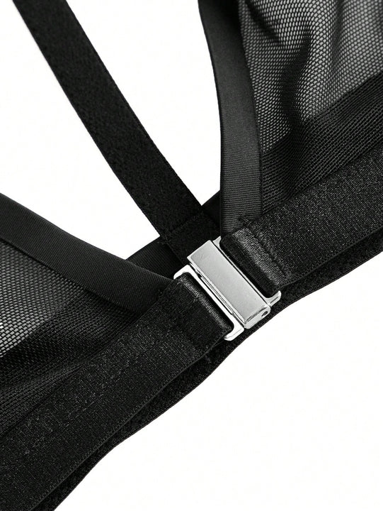 Leisure Bralette Halter De Malla De Contraste Lenceria