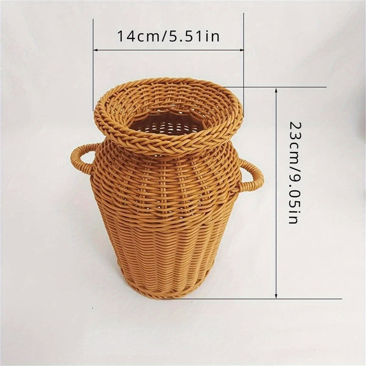 Set De 2 Jarrones De Decoración De Imitación De Ratán Tejido, Maceta De Plástico De Estilo Retro Para Decoración De Mesa, Jarrón De Flores De Artesanía De Ratán Hecho A Mano, Accesorios De Almacenamiento Para Cocina Y Dormitorio