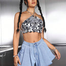 Shorts De Mezclilla Plegados Con Bolsillos Inclinados