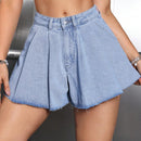Shorts De Mezclilla Plegados Con Bolsillos Inclinados