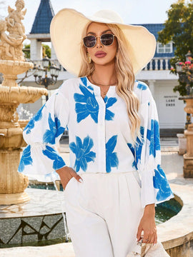 Clasi Camisa Con Estampado Floral, Cuello De Muesca Y Botones Frontales