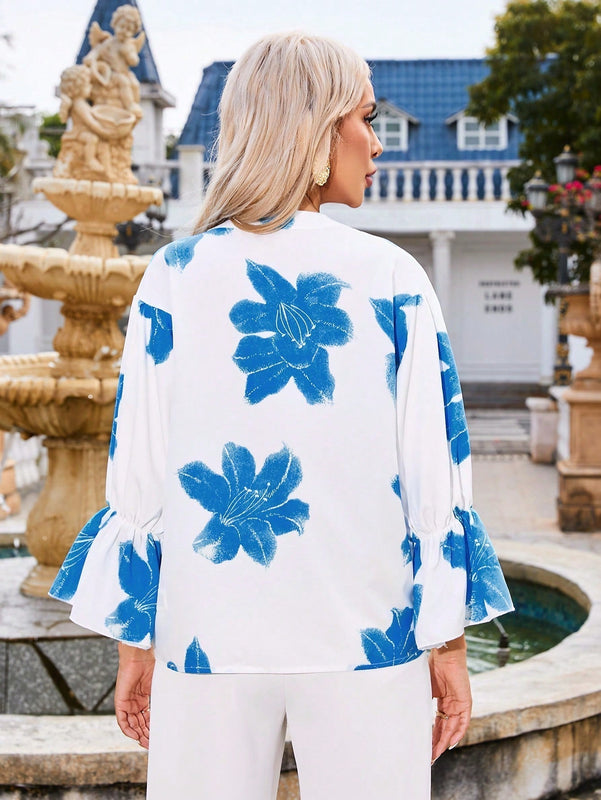 Clasi Camisa Con Estampado Floral, Cuello De Muesca Y Botones Frontales