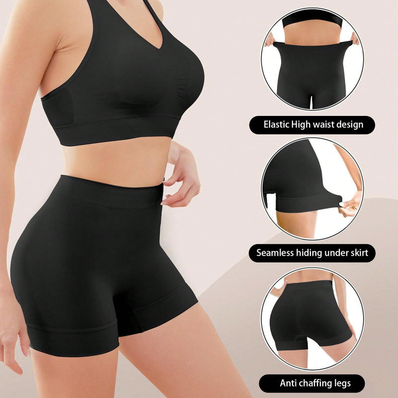 Pantalones cortos de ciclista de cintura ancha solidos, calzoncillos tipo boxer lisos y sin costuras para falda inferior, pantalones cortos con ajuste delgado