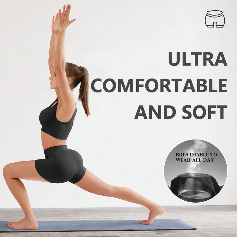 Pantalones cortos de ciclista de cintura ancha solidos, calzoncillos tipo boxer lisos y sin costuras para falda inferior, pantalones cortos con ajuste delgado